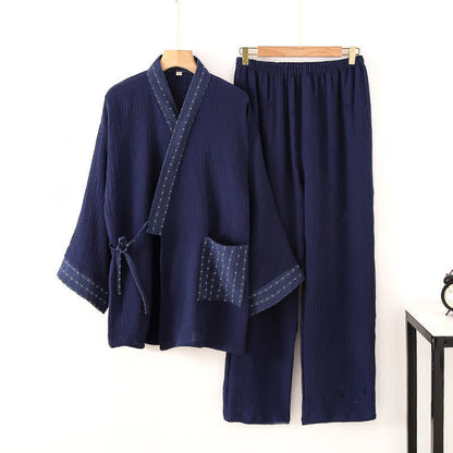 Kimono-Pyjama-Set aus marineblauem Baumwollgaze - Marineblau - XL - image 0