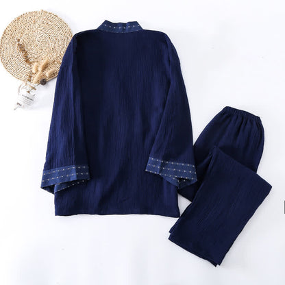 Kimono-Pyjama-Set aus marineblauem Baumwollgaze - image 2