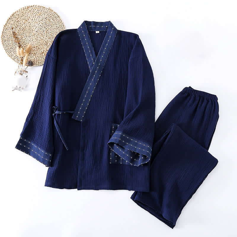 Kimono-Pyjama-Set aus marineblauem Baumwollgaze - image 1
