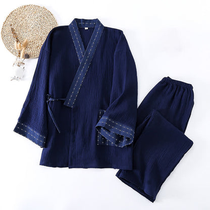 Kimono-Pyjama-Set aus marineblauem Baumwollgaze - image 1