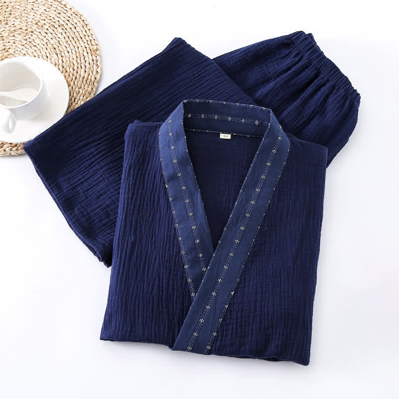 Kimono-Pyjama-Set aus marineblauem Baumwollgaze - image 4