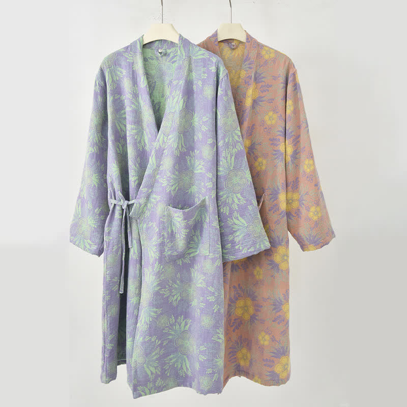 Kimono-Bademantel aus doppellagigem Baumwoll-Doppelgaze mit Pfirsichblütenmuster - image 6