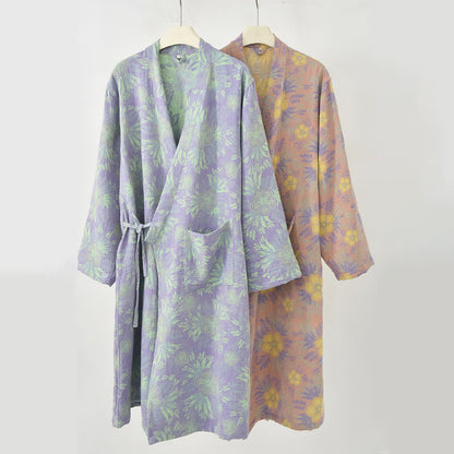 Kimono-Bademantel aus doppellagigem Baumwoll-Doppelgaze mit Pfirsichblütenmuster - image 6