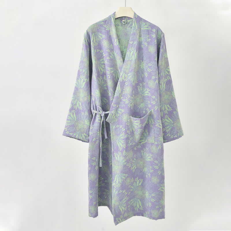 Kimono-Bademantel aus doppellagigem Baumwoll-Doppelgaze mit Pfirsichblütenmuster - image 3