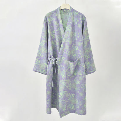 Kimono-Bademantel aus doppellagigem Baumwoll-Doppelgaze mit Pfirsichblütenmuster - image 3