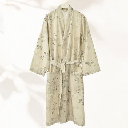 Eleganter Kimono-Bademantel aus Baumwoll-Leinen mit Blumenmuster - image 1