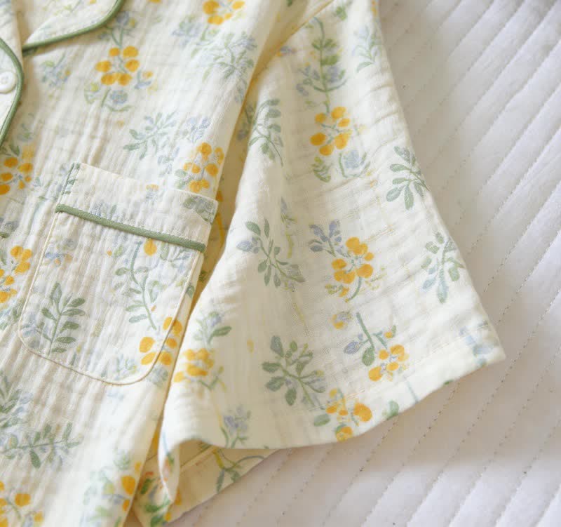 Tulpen- und Blätter-Pyjama-Set aus Baumwollgaze - image 4