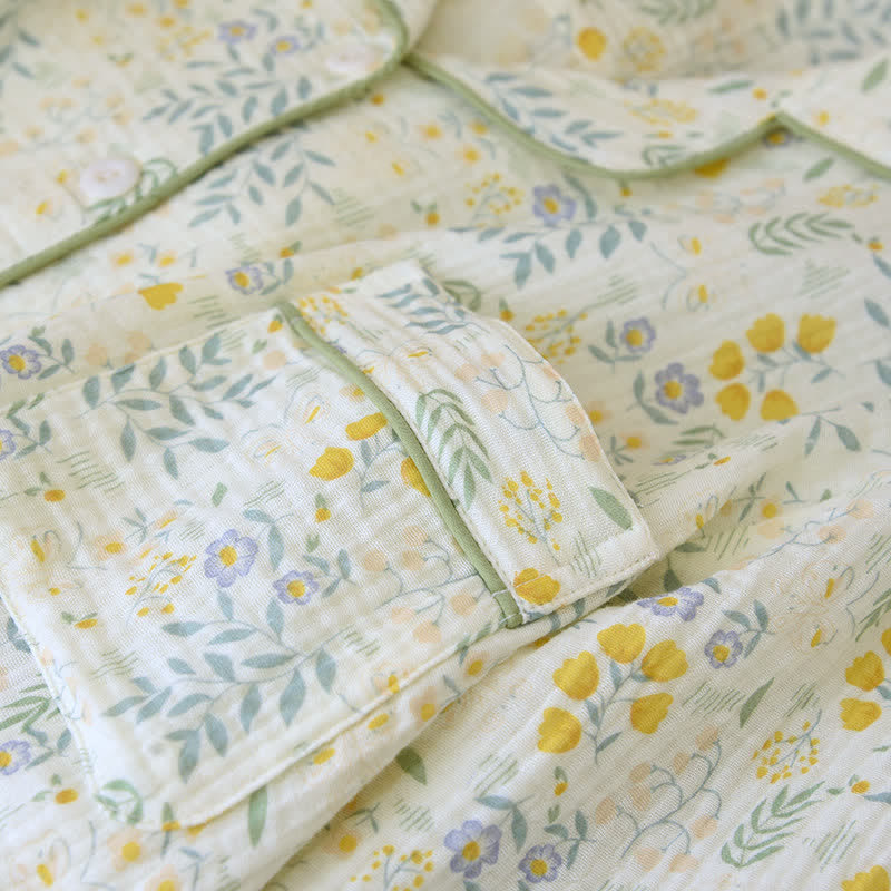 Tulpen- und Blätter-Pyjama-Set aus Baumwollgaze - image 5