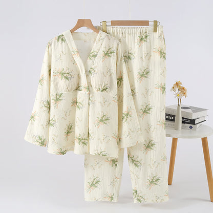 Pyjama-Set aus Baumwollgaze mit Blumenstrauß - Grün & Beige - XL - image 0
