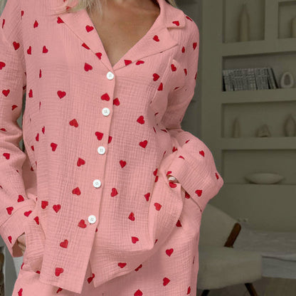 Pyjama-Set aus Baumwolle mit rotem Herzmuster - Rosa - XL - image 6