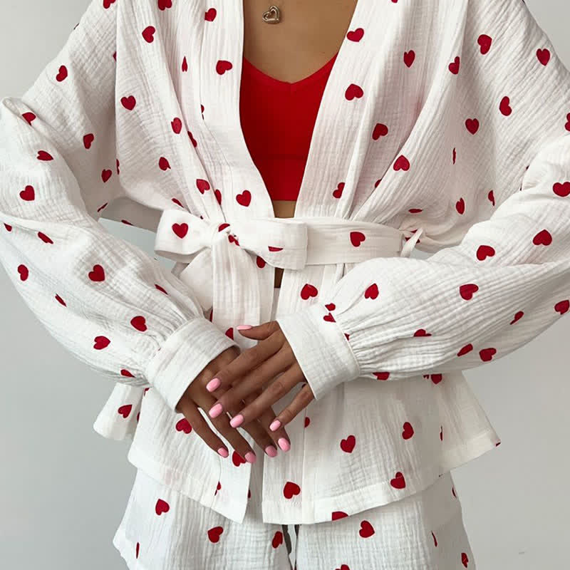 Wickelpyjama-Set aus Baumwolle mit Herzmuster - image 6