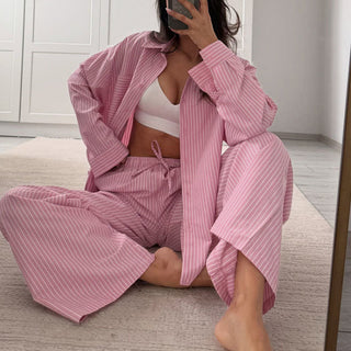 Klassisches Pyjama-Set mit vertikalen Streifen - Rosa - L - image 0