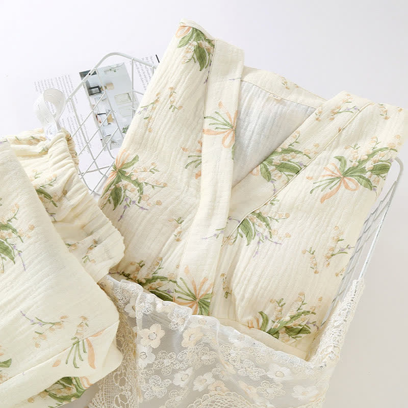 Pyjama-Set aus Baumwollgaze mit Blumenstrauß - image 1