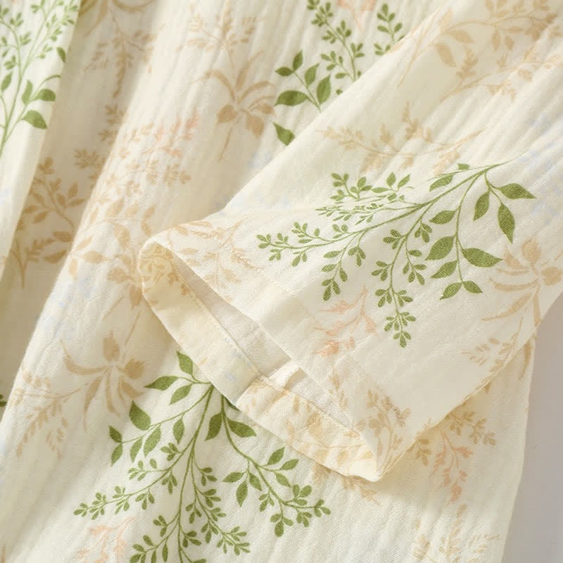 Pyjama-Set aus Baumwollgaze mit botanischem Blattmotiv - image 5