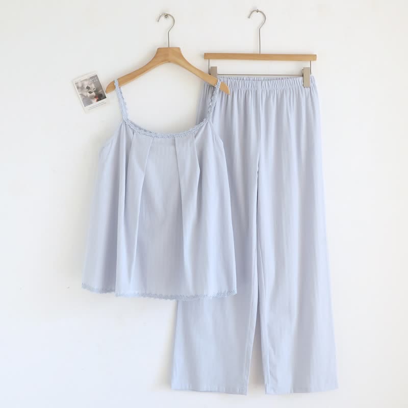Pyjama-Set aus Baumwolljacquard-Camisole - Blau - XL - image 1
