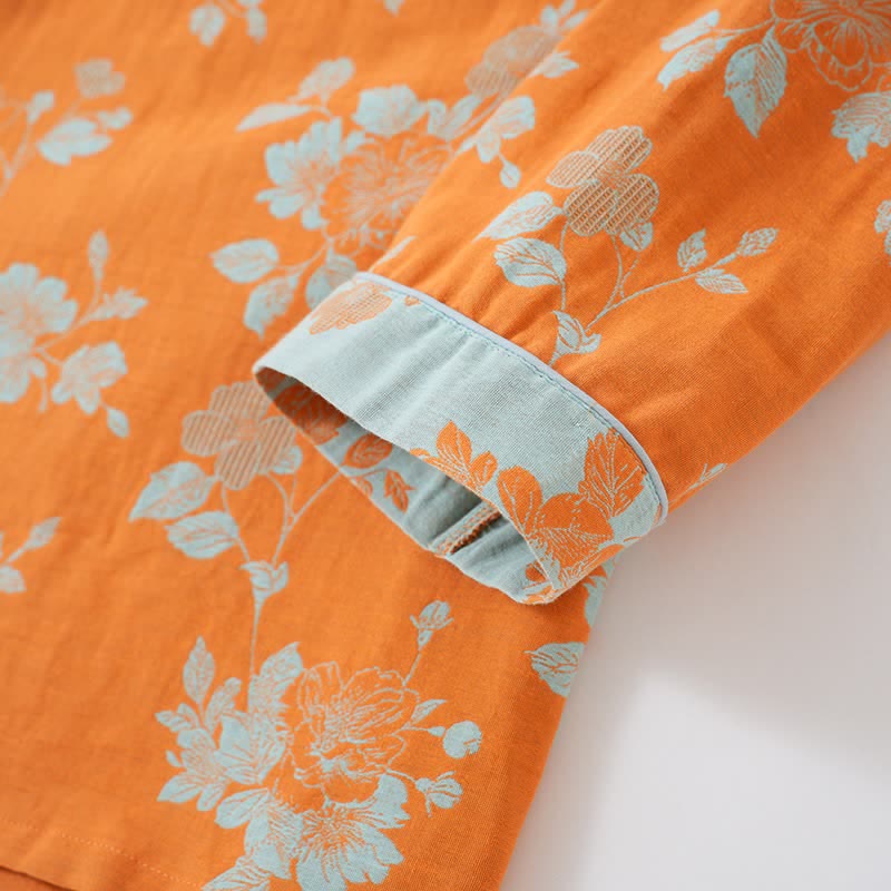 Vintage-Pyjama aus Baumwolle mit asiatischem Blumenmuster - image 3