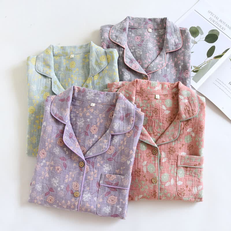 Pyjama-Set aus Baumwolle im Vintage-Stil mit Rosenjacquardmuster - image 1