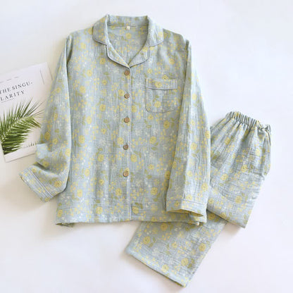Pyjama-Set aus Baumwolle im Vintage-Stil mit Rosenjacquardmuster - Grün - XL - image 18