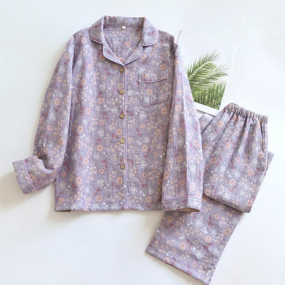 Pyjama-Set aus Baumwolle im Vintage-Stil mit Rosenjacquardmuster - Lila - XL - image 16