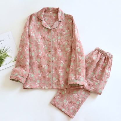 Pyjama-Set aus Baumwolle im Vintage-Stil mit Rosenjacquardmuster - Rosa - XL - image 3