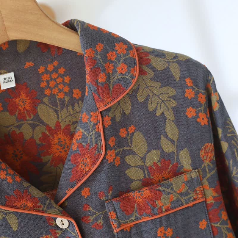 Vintage-inspirierter Pyjama aus Baumwollgaze mit Blumenmuster - image 4