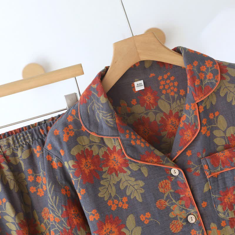 Vintage-inspirierter Pyjama aus Baumwollgaze mit Blumenmuster - image 3