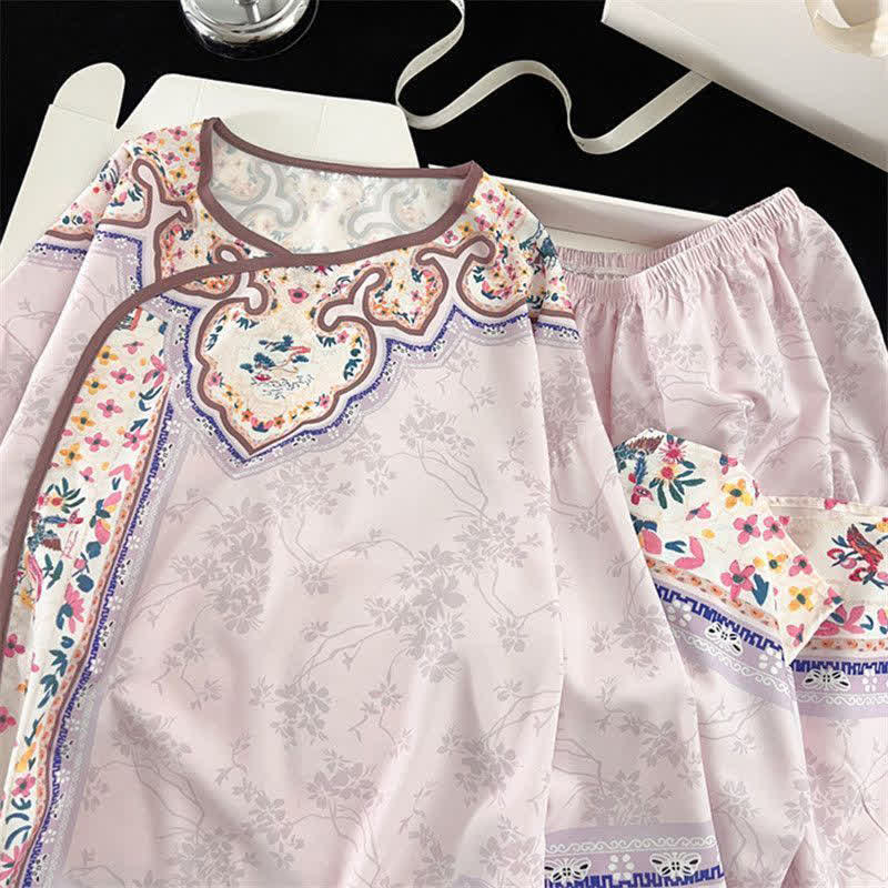 Hellvioletter Vintage-Pyjama im Hanfu-Stil mit Blumenmuster - image 5