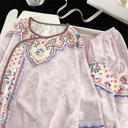 Hellvioletter Vintage-Pyjama im Hanfu-Stil mit Blumenmuster - image 5