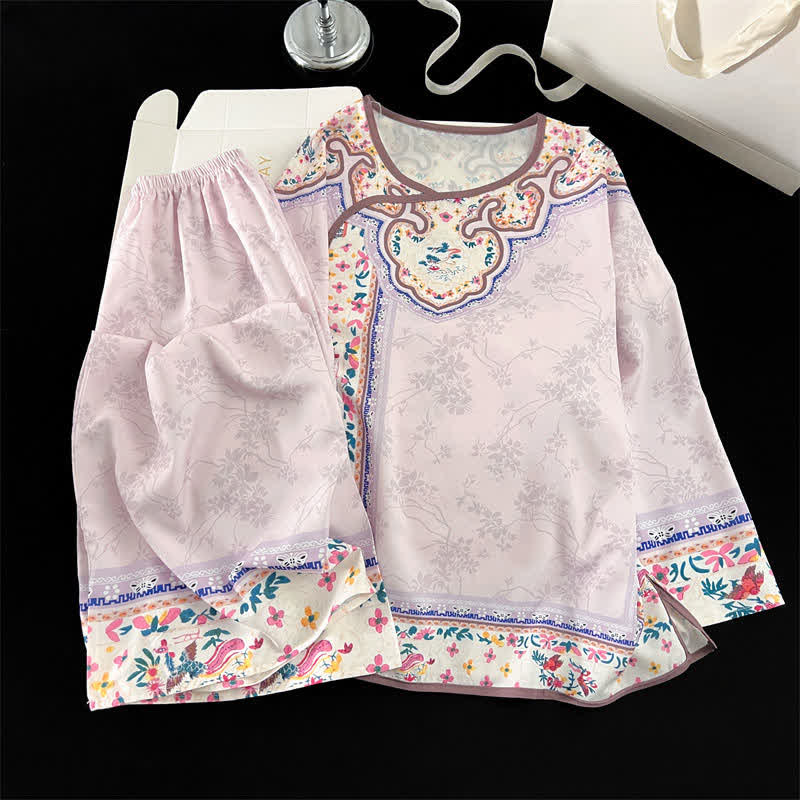 Hellvioletter Vintage-Pyjama im Hanfu-Stil mit Blumenmuster - image 2