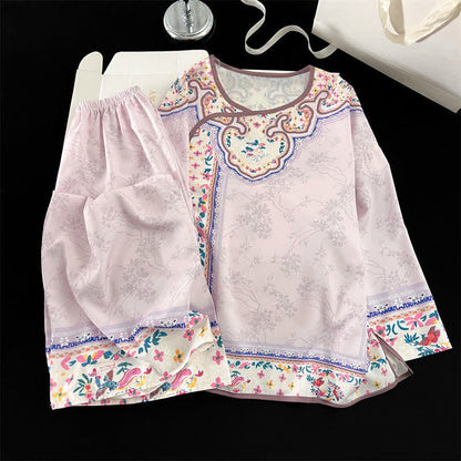 Hellvioletter Vintage-Pyjama im Hanfu-Stil mit Blumenmuster - image 2