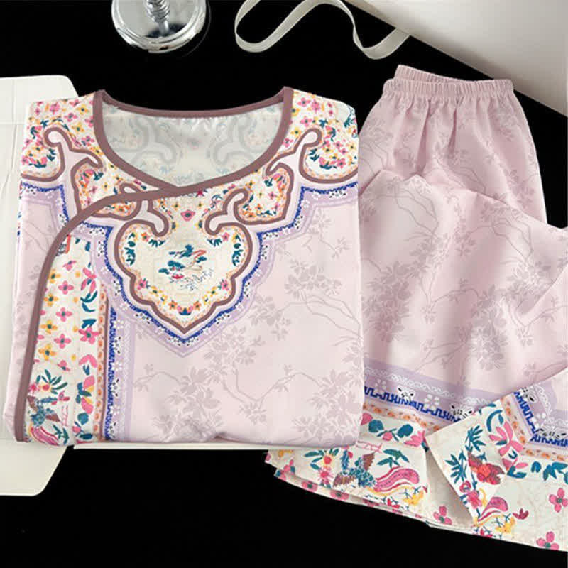 Hellvioletter Vintage-Pyjama im Hanfu-Stil mit Blumenmuster - image 1