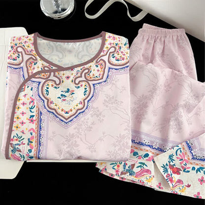 Hellvioletter Vintage-Pyjama im Hanfu-Stil mit Blumenmuster - image 1