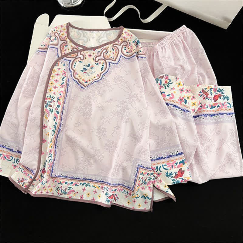 Hellvioletter Vintage-Pyjama im Hanfu-Stil mit Blumenmuster - Lila - XL - image 0
