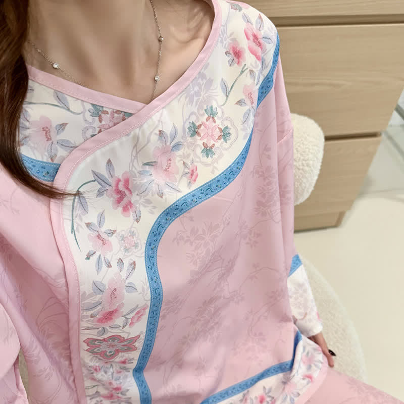 Retro Hanfu-inspiriertes Blumenpyjama-Set - image 10