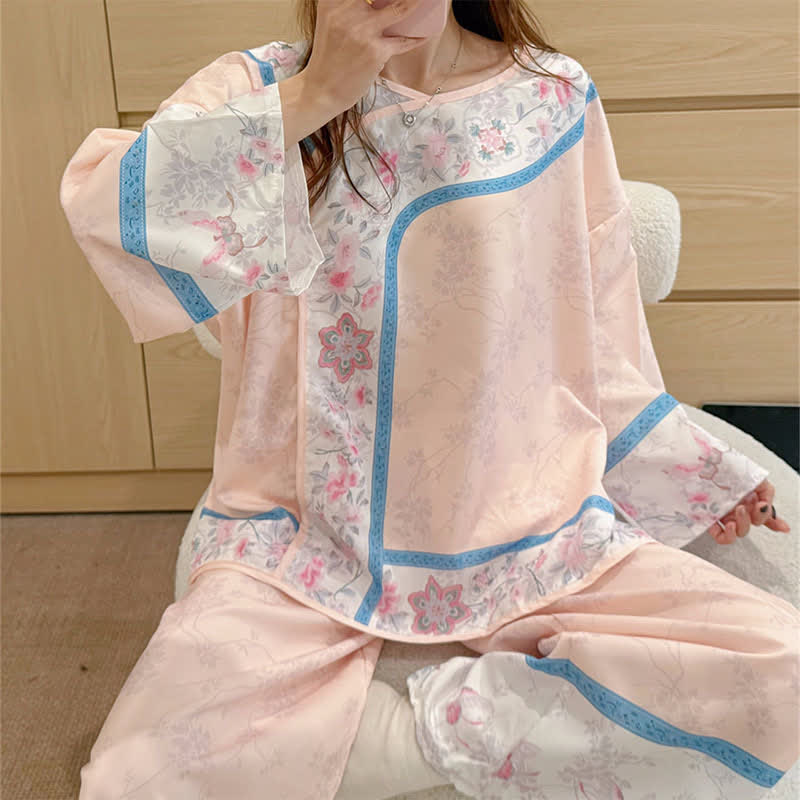 Retro Hanfu-inspiriertes Blumenpyjama-Set - image 3