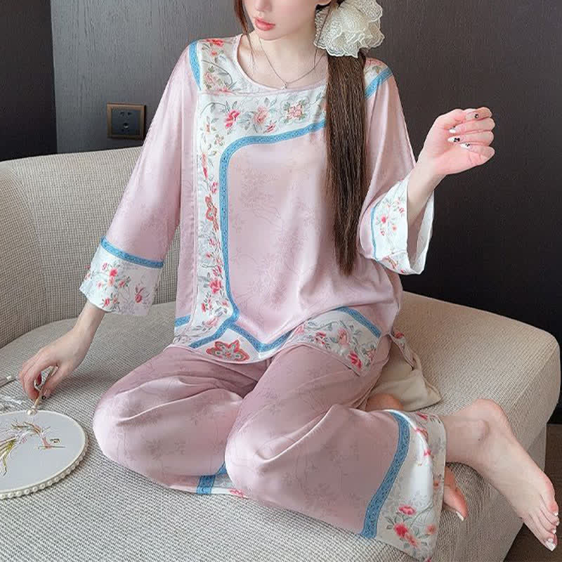 Retro Hanfu-inspiriertes Blumenpyjama-Set - image 6