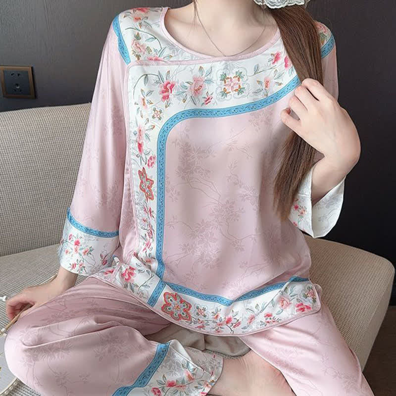 Retro Hanfu-inspiriertes Blumenpyjama-Set - image 8