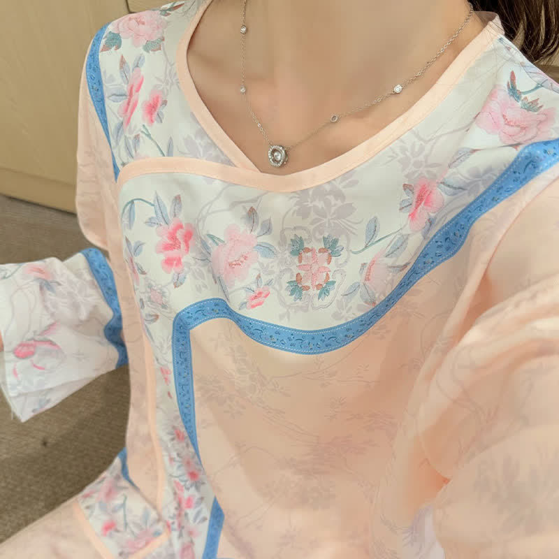 Retro Hanfu-inspiriertes Blumenpyjama-Set - image 4