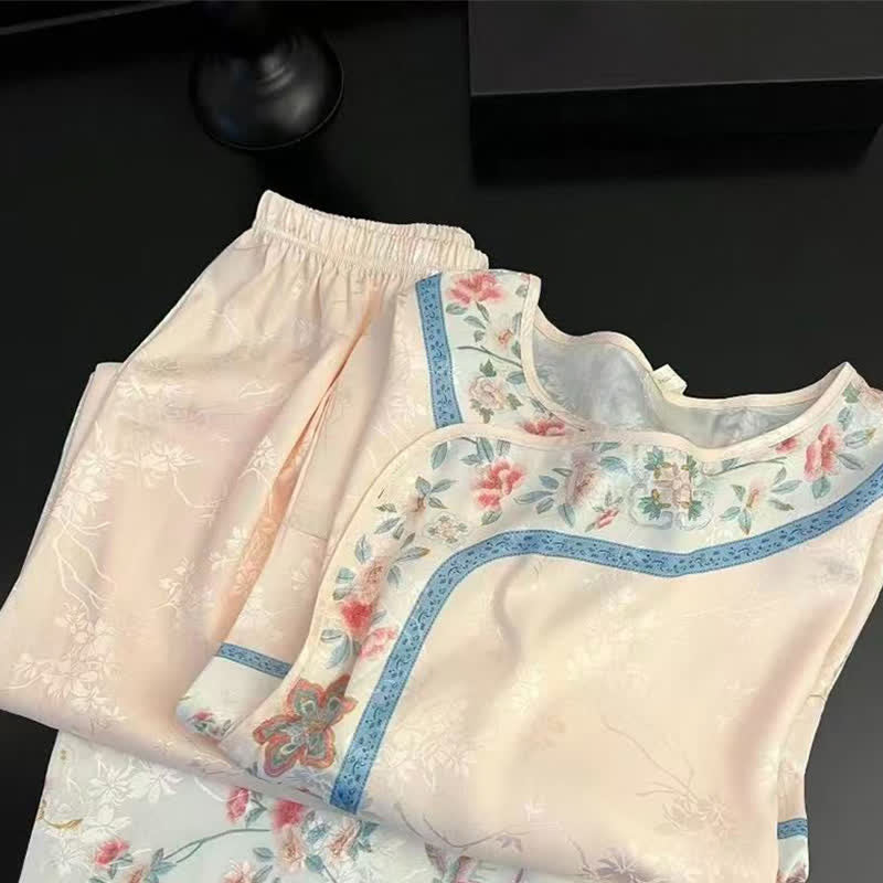 Retro Hanfu-inspiriertes Blumenpyjama-Set - image 1