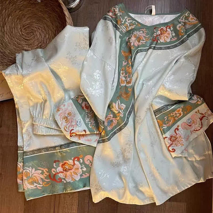 Hellgrünes Vintage-Pyjama-Set mit Blumenmuster - image 3