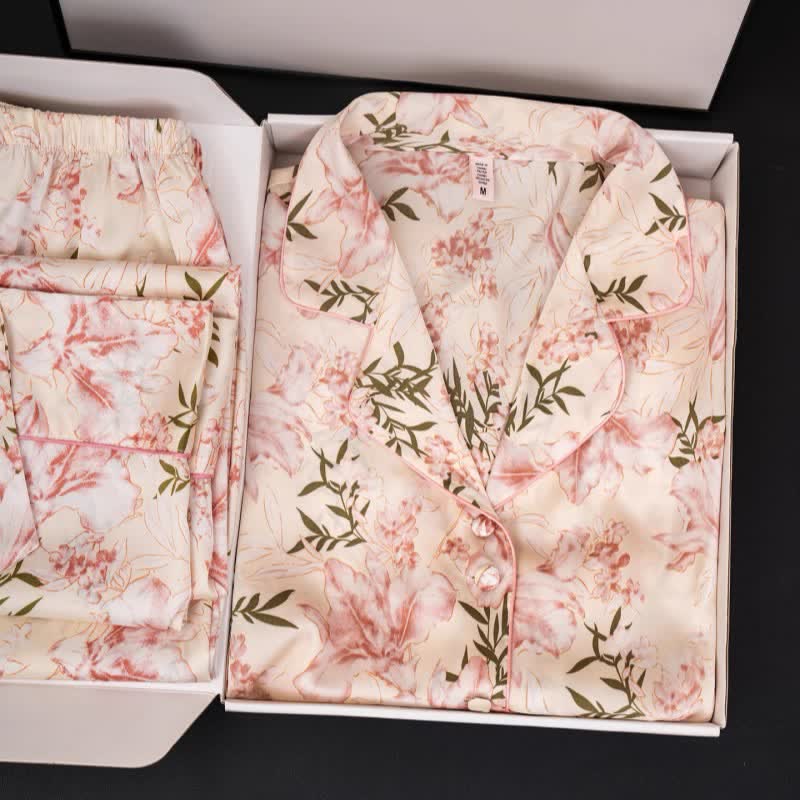 Rustikales rosa Pyjama-Set mit Blumen- und Blättermuster - Aprikose - XXL - image 0
