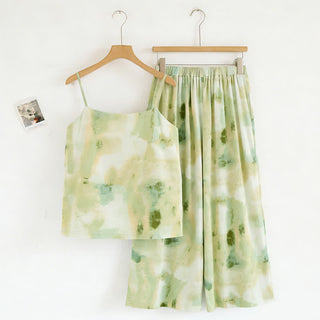 Nachtwäsche-Set mit künstlerischem grünem Tintendruck: Camisole und Hose - Grün - XXL - image 0
