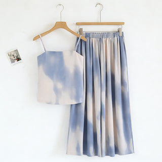 Nachtwäsche-Set mit künstlerischem blauen Print: Camisole und Hose - Blau - XXL - image 0