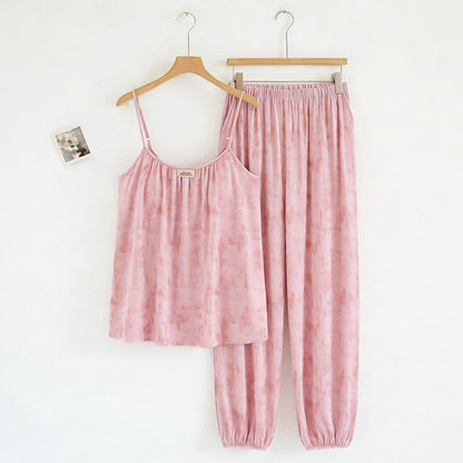 Künstlerisch von Aquarell inspirierte Baumwoll-Nachtwäsche: Camisole und Hose - Rosa - XXL - image 1
