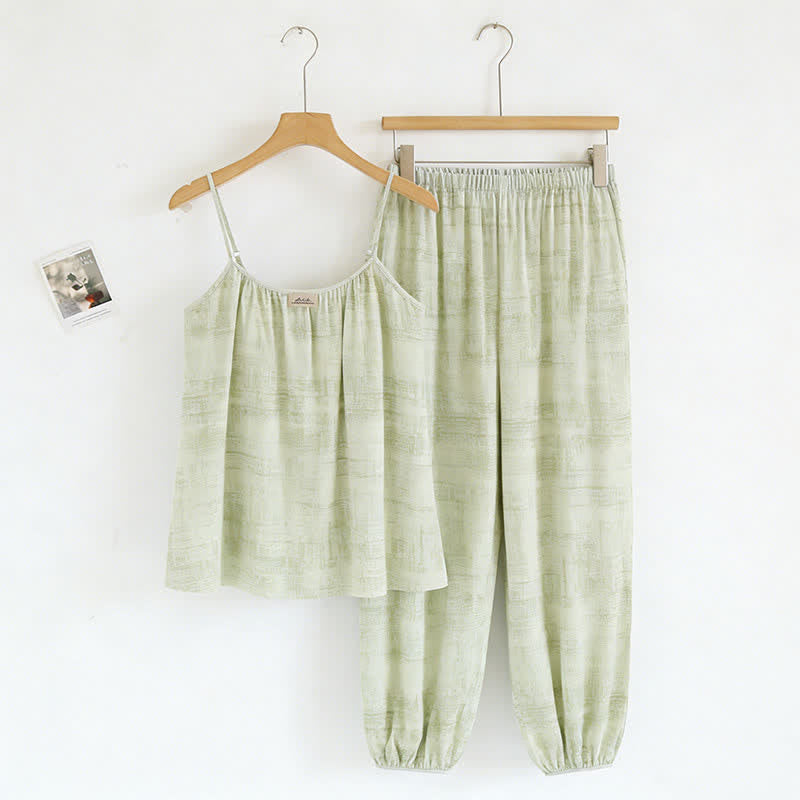 Künstlerisch von Aquarell inspirierte Baumwoll-Nachtwäsche: Camisole und Hose - Grün - XXL - image 11