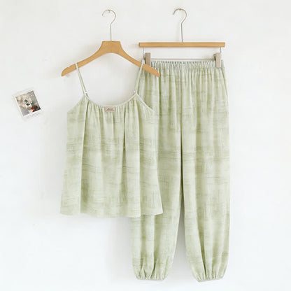 Künstlerisch von Aquarell inspirierte Baumwoll-Nachtwäsche: Camisole und Hose - Grün - XXL - image 11