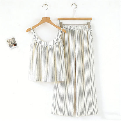 Minimalistisches gestreiftes ärmelloses Baumwoll-Pyjama-Set - Beige - XL - image 10