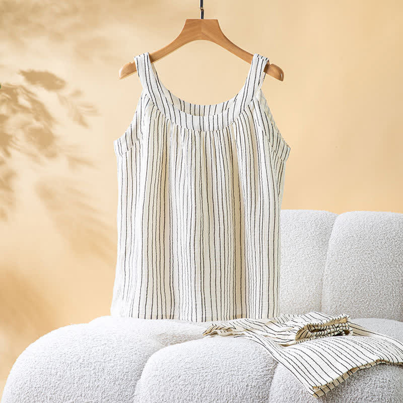 Minimalistisches gestreiftes ärmelloses Baumwoll-Pyjama-Set - image 11