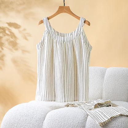 Minimalistisches gestreiftes ärmelloses Baumwoll-Pyjama-Set - image 11