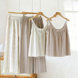 Minimalistisches gestreiftes ärmelloses Baumwoll-Pyjama-Set - image 0
